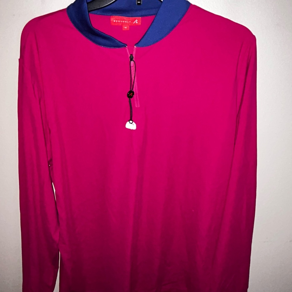 Redvanly Red Long Sleeve Top with Blue Collar